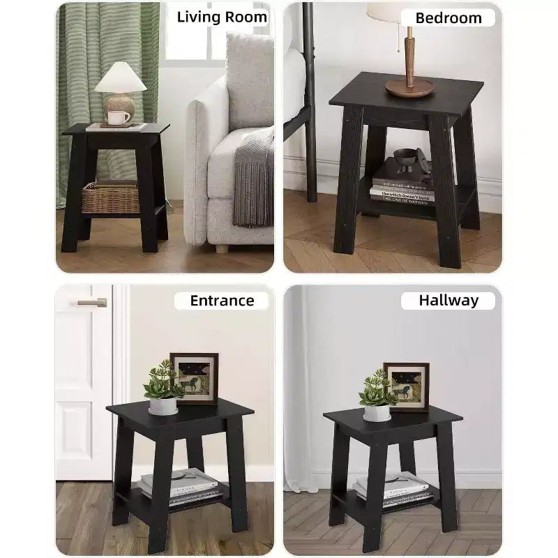 Table d'appoint de ferme COZONY, Table d'appoint étroite à 2 niveaux, Grain de bois gris, Table de chevet compacte pour petits espaces, Salon, Chambre, Facile à monter