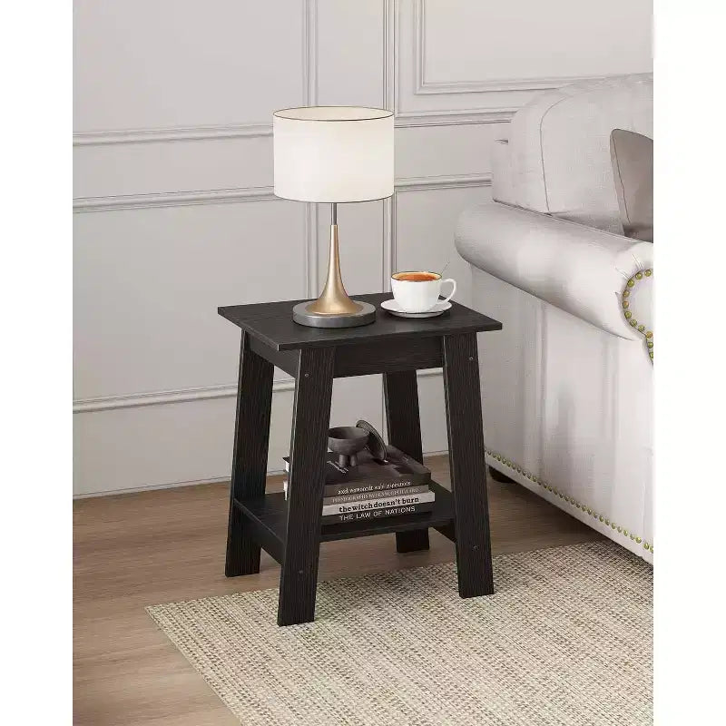 Table d'appoint de ferme COZONY, Table d'appoint étroite à 2 niveaux, Grain de bois gris, Table de chevet compacte pour petits espaces, Salon, Chambre, Facile à monter