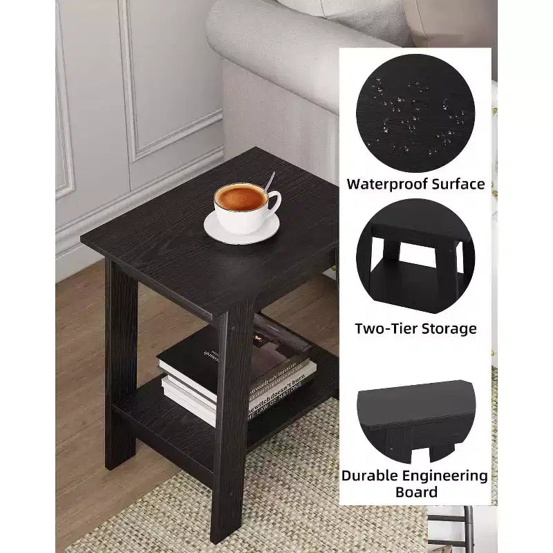 Table d'appoint de ferme COZONY, Table d'appoint étroite à 2 niveaux, Grain de bois gris, Table de chevet compacte pour petits espaces, Salon, Chambre, Facile à monter