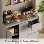 Grand meuble de cuisine de 180 cm de haut, buffet de rangement de cuisine avec lumières LED et prises de courant, support pour micro-ondes, porte en verre