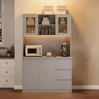 Grand meuble de cuisine de 180 cm de haut, buffet de rangement de cuisine avec lumières LED et prises de courant, support pour micro-ondes, porte en verre