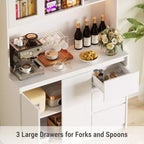 Grand meuble de cuisine de 180 cm de haut, buffet de rangement de cuisine avec lumières LED et prises de courant, support pour micro-ondes, porte en verre
