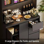 Grand meuble de cuisine de 180 cm de haut, buffet de rangement de cuisine avec lumières LED et prises de courant, support pour micro-ondes, porte en verre