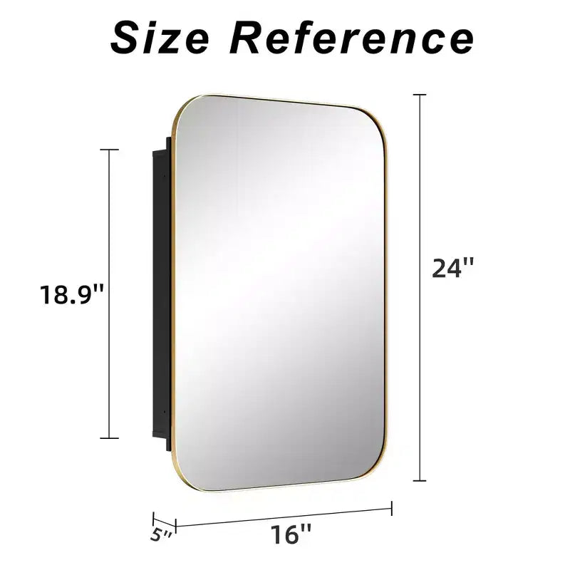 PexFix Armoire de salle de bain 24 x 16 avec miroir, cadre en acier inoxydable et 2 étagères réglables, armoires à pharmacie murales, miroirs rectangulaires encastrés dorés