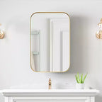 PexFix Armoire de salle de bain 24 x 16 avec miroir, cadre en acier inoxydable et 2 étagères réglables, armoires à pharmacie murales, miroirs rectangulaires encastrés dorés