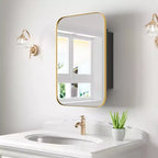 PexFix Armoire de salle de bain 24 x 16 avec miroir, cadre en acier inoxydable et 2 étagères réglables, armoires à pharmacie murales, miroirs rectangulaires encastrés dorés