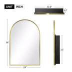 PexFix 36 x 24 Armoire de salle de bain encastrée arquée avec miroir, cadre en acier inoxydable et 2 étagères réglables, armoires à pharmacie murales, miroirs, or