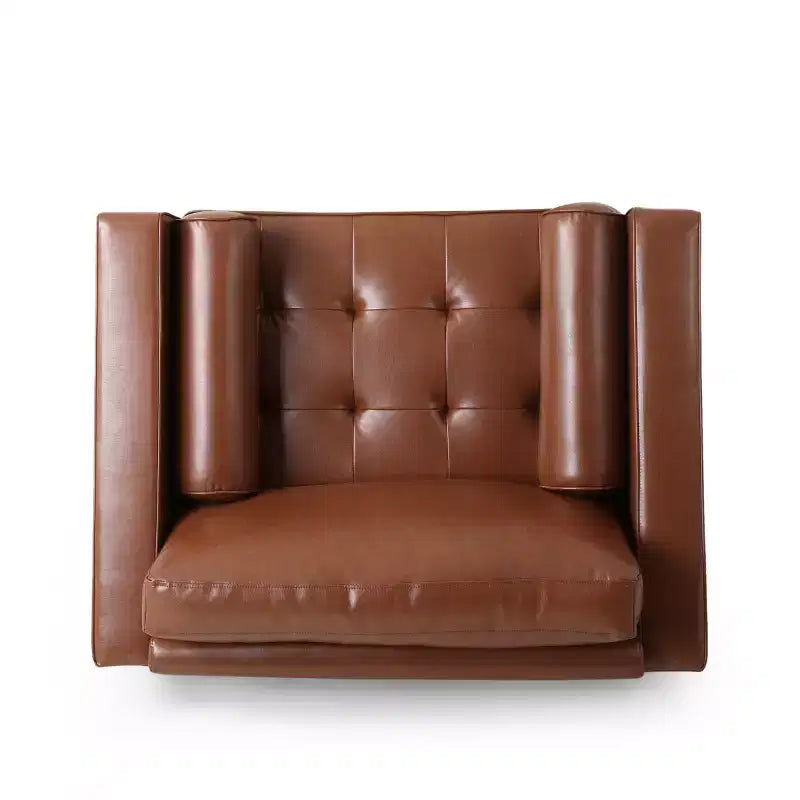 Fauteuil club capitonné contemporain en similicuir GDFStudio Hixon avec traversins