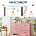 Commode de chambre GustoWave avec 6 tiroirs, commode de rangement moderne avec poignée en métal, organisateur de commode en bois pour chambre à coucher