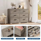 Commode de chambre GustoWave avec 6 tiroirs, commode de rangement moderne avec poignée en métal, organisateur de commode en bois pour chambre à coucher