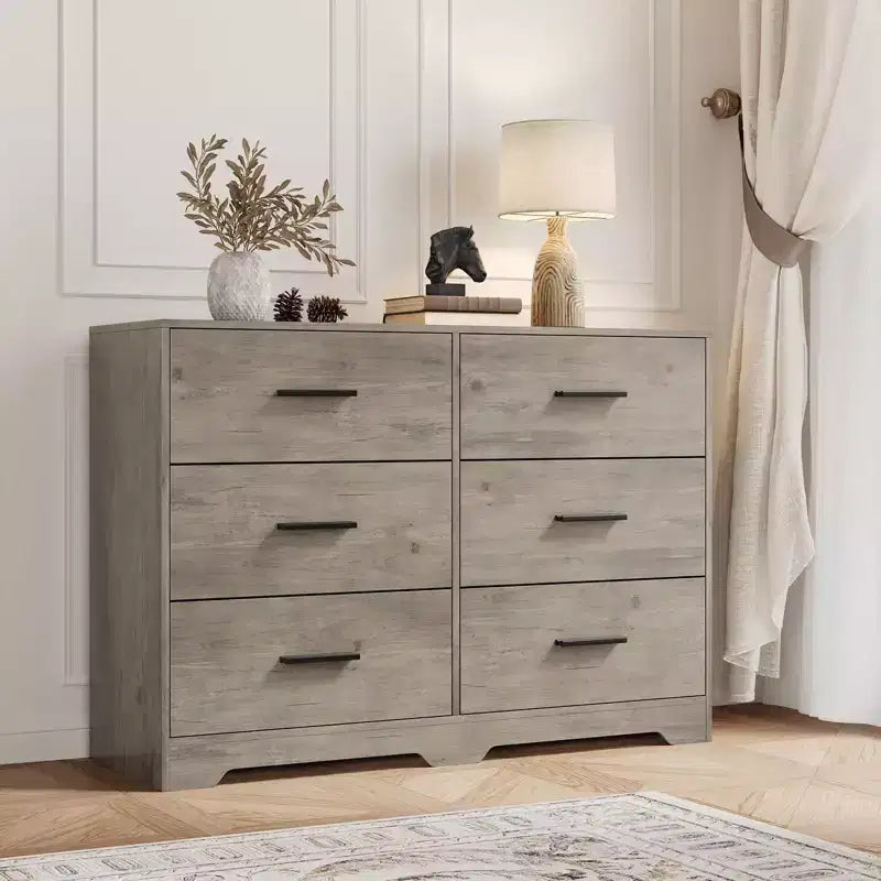 GustoWave Dresser for Bedroom with 6 Drawers, Modern Closet Dressers Chest of Drawers with Metal Handle, Wooden Dresser Organizer for Bedroom