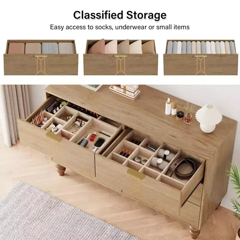 COZONY Commode Moderne à 6 Tiroirs en Bois avec Motif Vintage et Tiroirs Profonds – Meuble de Rangement pour Chambre, Salon et Entrée