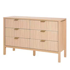 VEVOR 6 Fluted Drawer Dresser, Wooden Chest of Drawers with Sliding & Anti-tip Device, Modern Minimalist Dresser Chest, Beige