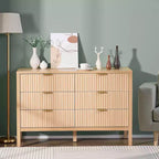 Commode VEVOR à 6 tiroirs cannelés, commode en bois avec dispositif coulissant et anti-basculement, commode moderne minimaliste, beige