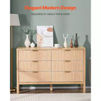 Commode VEVOR à 6 tiroirs cannelés, commode en bois avec dispositif coulissant et anti-basculement, commode moderne minimaliste, beige