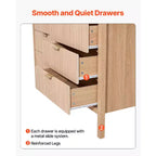Commode VEVOR à 6 tiroirs cannelés, commode en bois avec dispositif coulissant et anti-basculement, commode moderne minimaliste, beige