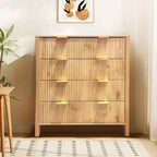 4 Drawer Dressers for Bedroom, Fluted Tall Dresser, Bedroom Chest of Drawers, Mid Century Modern Dresser for Bedroom Living Room Hallway Closet, Oak