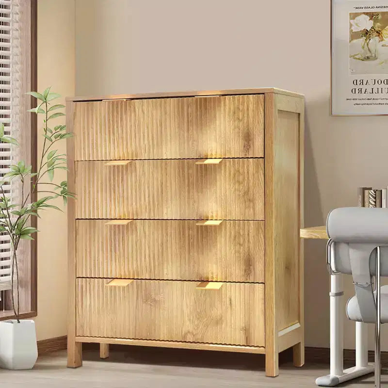Commode à 4 tiroirs pour chambre à coucher, commode haute cannelée, commode de chambre à coucher, commode moderne du milieu du siècle pour chambre à coucher, salon, couloir, placard, chêne