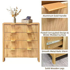 Commode à 4 tiroirs pour chambre à coucher, commode haute cannelée, commode de chambre à coucher, commode moderne du milieu du siècle pour chambre à coucher, salon, couloir, placard, chêne