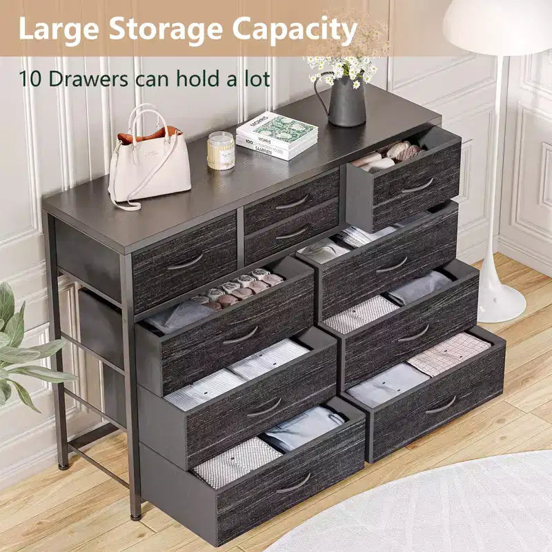 Meuble TV commode avec 10 tiroirs, console multimédia, centre de divertissement pour téléviseurs de 55/50/43 pouces, commode de rangement unités d'organisation