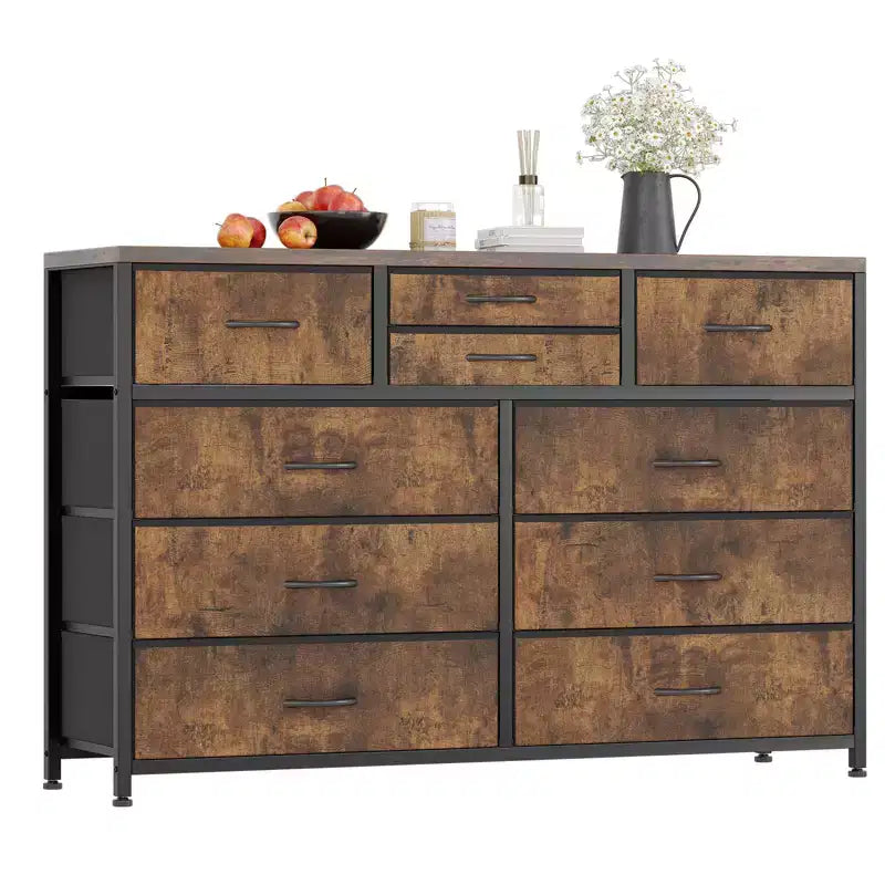 Meuble TV commode avec 10 tiroirs, console multimédia, centre de divertissement pour téléviseurs de 55/50/43 pouces, commode de rangement unités d'organisation
