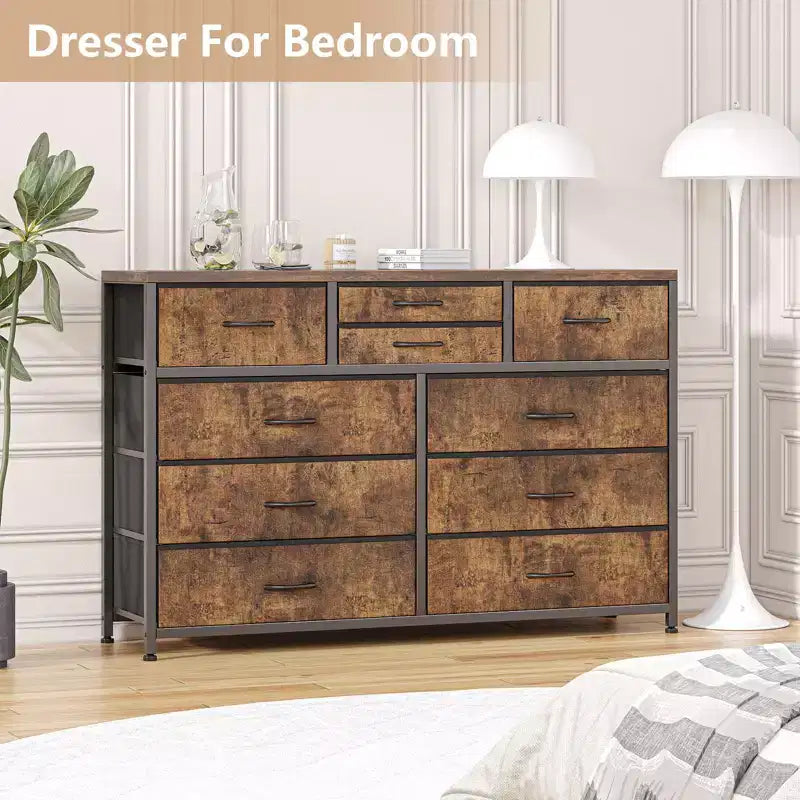 Meuble TV commode avec 10 tiroirs, console multimédia, centre de divertissement pour téléviseurs de 55/50/43 pouces, commode de rangement unités d'organisation