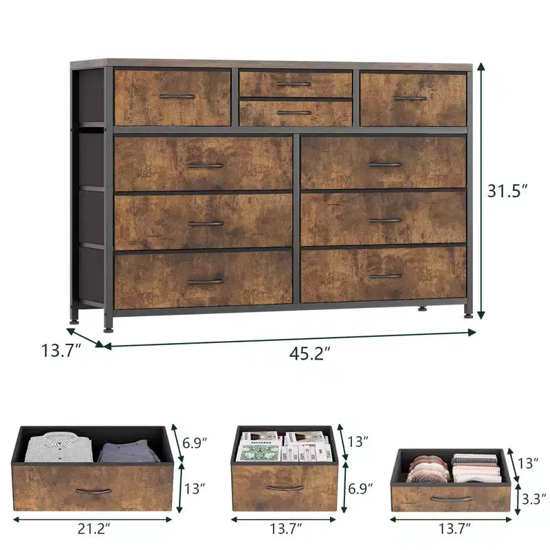 Meuble TV commode avec 10 tiroirs, console multimédia, centre de divertissement pour téléviseurs de 55/50/43 pouces, commode de rangement unités d'organisation