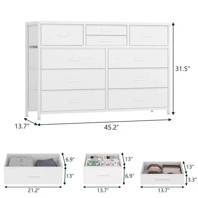 Meuble TV commode avec 10 tiroirs, console multimédia, centre de divertissement pour téléviseurs de 55/50/43 pouces, commode de rangement unités d'organisation