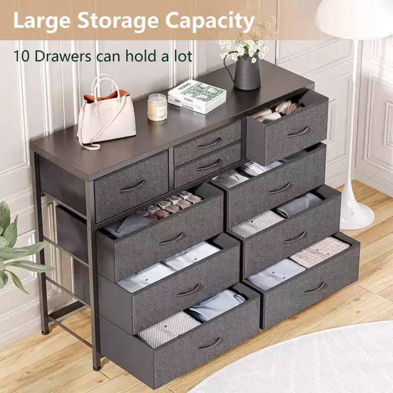Meuble TV commode avec 10 tiroirs, console multimédia, centre de divertissement pour téléviseurs de 55/50/43 pouces, commode de rangement unités d'organisation