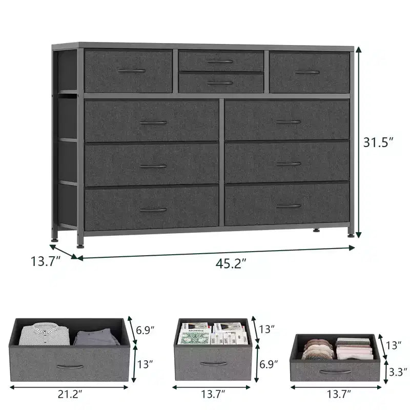 Meuble TV commode avec 10 tiroirs, console multimédia, centre de divertissement pour téléviseurs de 55/50/43 pouces, commode de rangement unités d'organisation