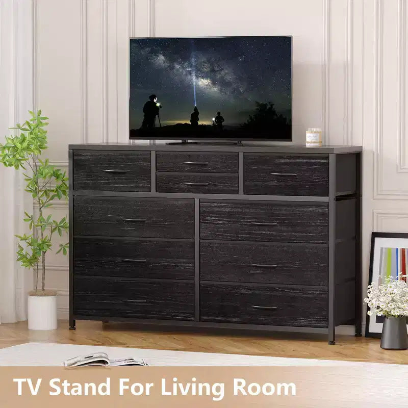 Meuble TV commode avec 10 tiroirs, console multimédia, centre de divertissement pour téléviseurs de 55/50/43 pouces, commode de rangement unités d'organisation