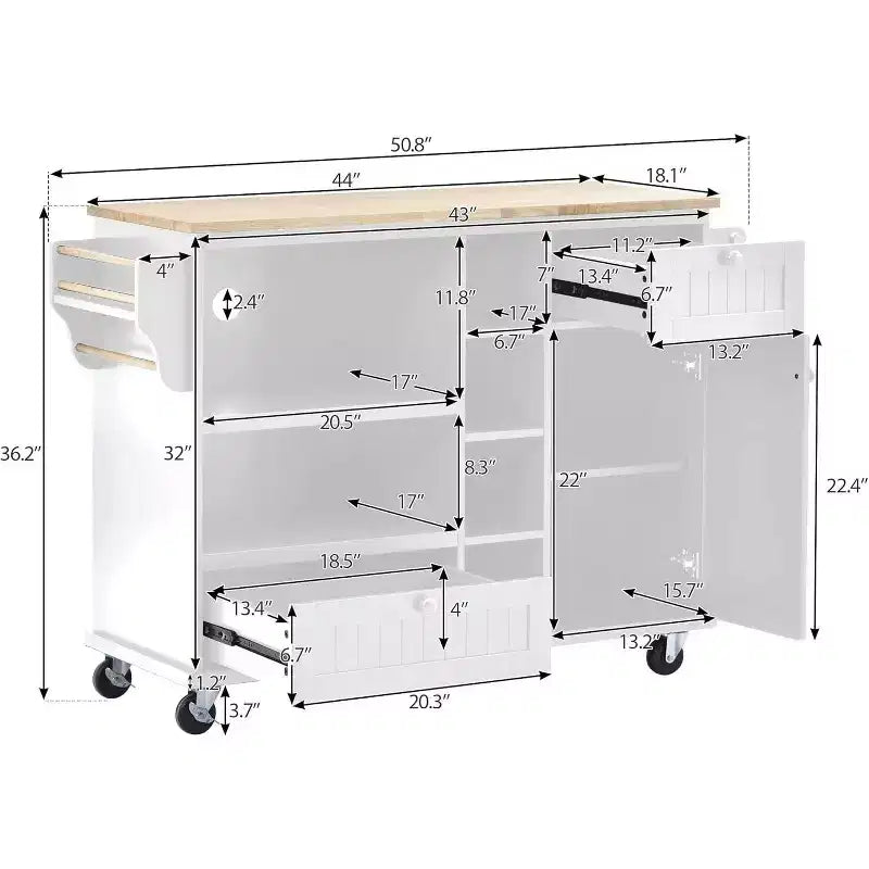 Chariot de cuisine Acekool 50,8 cm avec roulettes verrouillables, tiroir de rangement et étagère à épices - Poste de travail mobile avec barre porte-serviettes