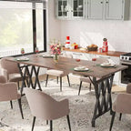Acekool 70.9 Long Dining Table, Rectangular Dark Brown Top, Black X-Frame, Seats 48, Rustic Modern Style, Steel Legs