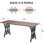 Acekool Table à Manger Longue de 180 cm, Plateau Rectangulaire Marron Foncé, Piétement en X Noir, 48 Places, Style Rustique Moderne, Pieds en Acier