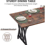 Acekool Table à Manger Longue de 180 cm, Plateau Rectangulaire Marron Foncé, Piétement en X Noir, 48 Places, Style Rustique Moderne, Pieds en Acier