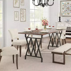 Acekool Table à Manger Longue de 180 cm, Plateau Rectangulaire Marron Foncé, Piétement en X Noir, 48 Places, Style Rustique Moderne, Pieds en Acier