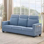 Canapé 3 places en chenille Acekool, canapé rembourré de 226 cm avec appuie-tête, accoudoirs larges et poches de rangement latérales, bleu, canapé de salon moderne
