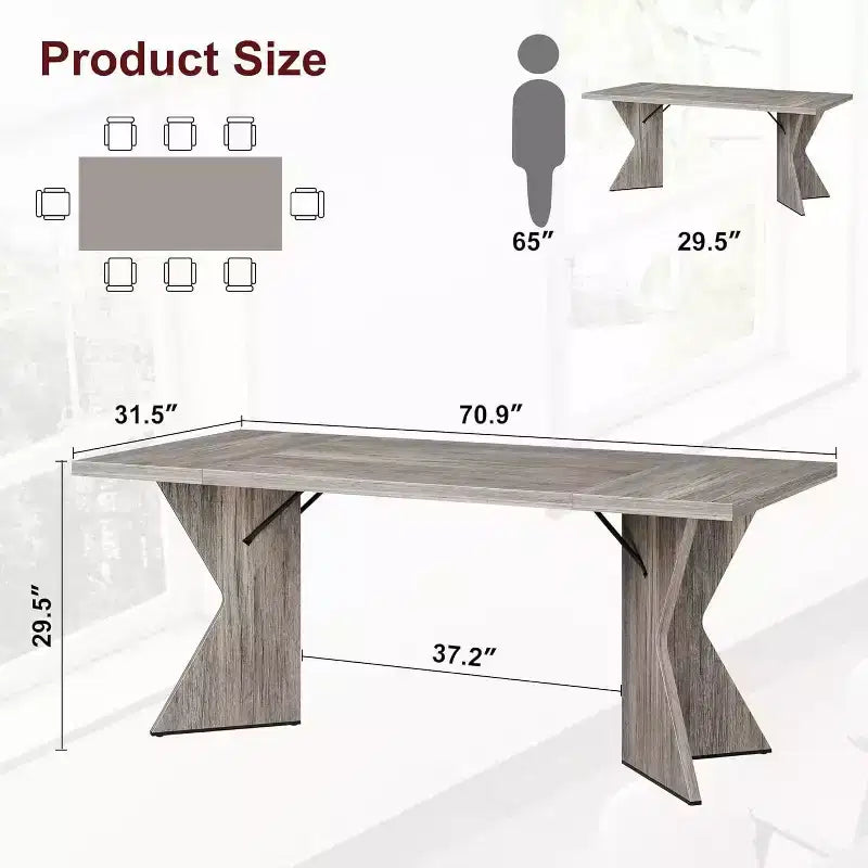 Table de salle à manger de ferme de 70,9 po – 6 places avec pieds robustes en V pour cuisine et salle à manger