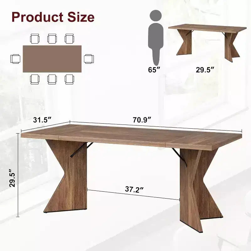 Table de salle à manger de ferme de 70,9 po – 6 places avec pieds robustes en V pour cuisine et salle à manger