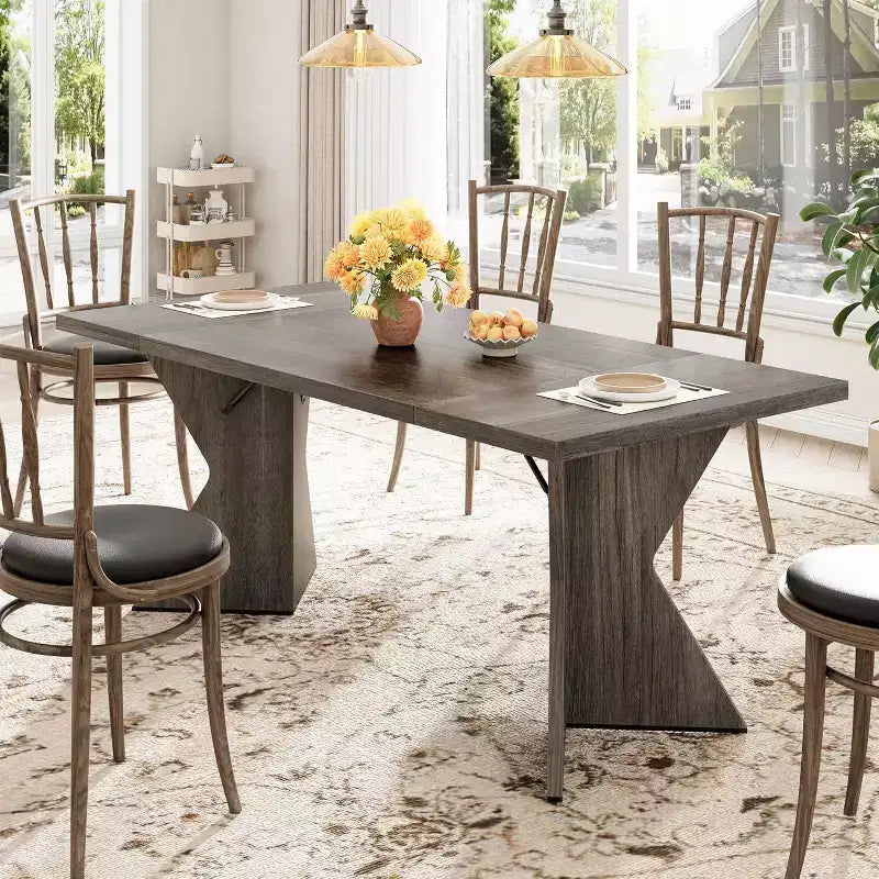Table de salle à manger de ferme de 70,9 po – 6 places avec pieds robustes en V pour cuisine et salle à manger