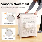 Panier à linge pliable Costway, chariot à linge mobile avec panier latéral, roulettes verrouillables