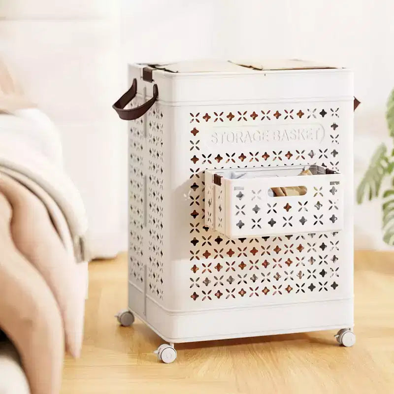 Panier à linge pliable Costway, chariot à linge mobile avec panier latéral, roulettes verrouillables