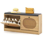 Costway Shoe Storage Bench with Cushion 2 Flip-over Doors & Adjustable Shelves