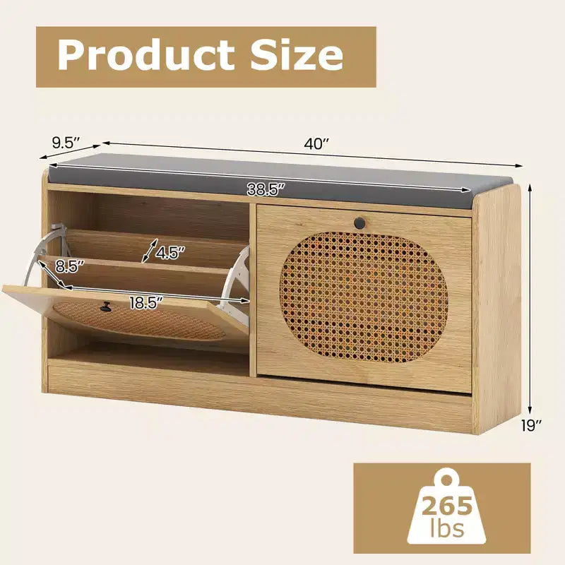 Banc de rangement à chaussures Costway avec coussin, 2 portes basculantes et étagères réglables