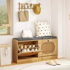 Banc de rangement à chaussures Costway avec coussin, 2 portes basculantes et étagères réglables