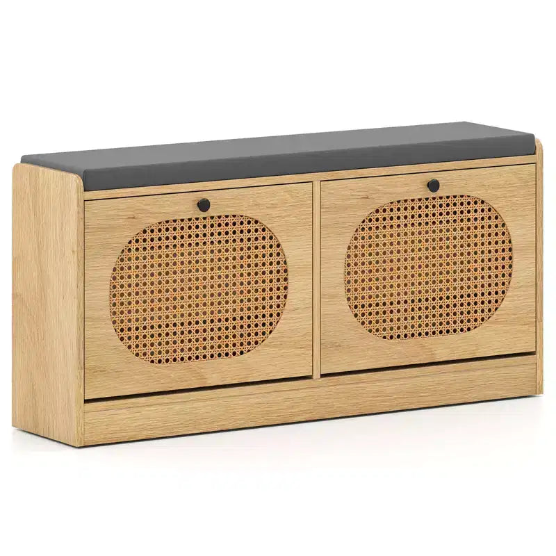 Banc de rangement à chaussures Costway avec coussin, 2 portes basculantes et étagères réglables