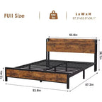 Cadre de lit plateforme King Size Acekool avec rangement, station de charge USB, cadre en métal industriel, tête de lit en bois, pas besoin de sommier tapissier