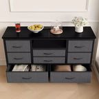 COZONY Commode TV 8 Tiroirs 119 cm de Large - Meuble de Rangement Spacieux avec Prises Électriques pour Chambre, Salon et Entrée