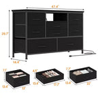 COZONY Commode TV 8 Tiroirs 119 cm de Large - Meuble de Rangement Spacieux avec Prises Électriques pour Chambre, Salon et Entrée