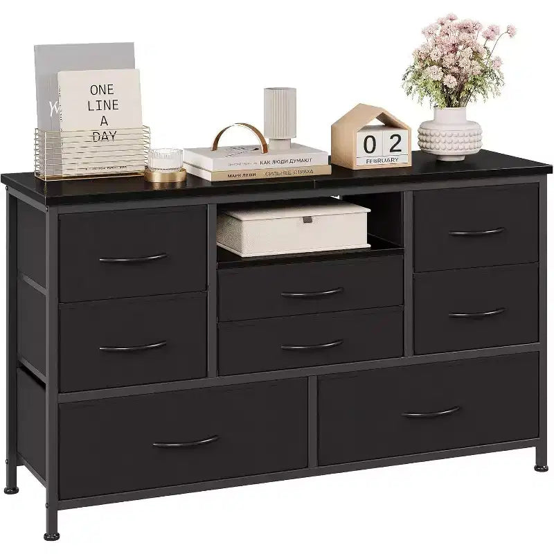 COZONY Commode TV 8 Tiroirs 119 cm de Large - Meuble de Rangement Spacieux avec Prises Électriques pour Chambre, Salon et Entrée